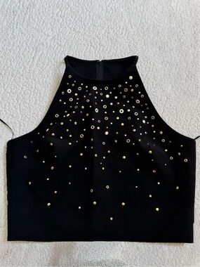 Badgley Mischka Black Top with Gold Eyelet Embellishments
